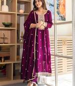 magenta embroidered kurta set