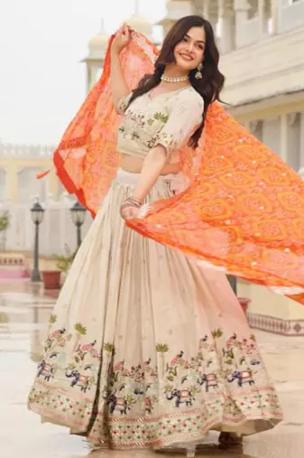 Orange Bandhani Dupatta Lehenga Set