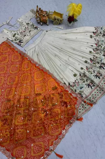 Orange Bandhani Dupatta Lehenga Set