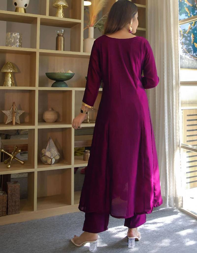 magenta embroidered kurta set