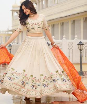 Orange Bandhani Dupatta Lehenga Set 3