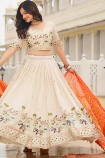 Orange Bandhani Dupatta Lehenga Set