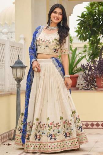 Royal-blue Bandhani Dupatta Lehenga Set