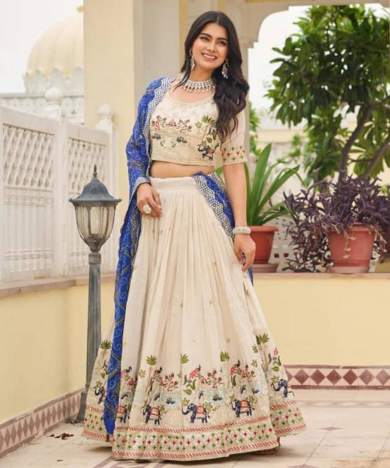 Royal-blue Bandhani Dupatta Lehenga Set