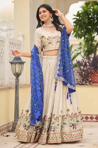 Royal-blue Bandhani Dupatta Lehenga Set
