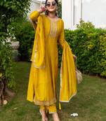 yellow embroidered kurta set
