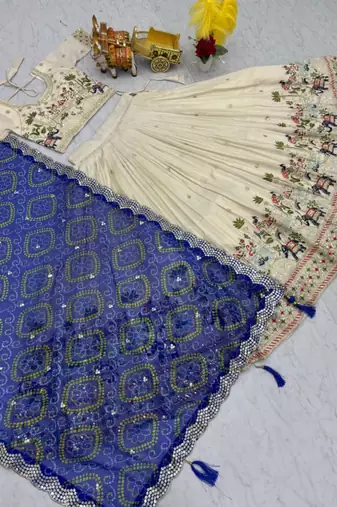 Royal-blue Bandhani Dupatta Lehenga Set
