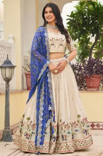 Royal-blue Bandhani Dupatta Lehenga Set