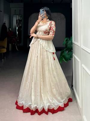 Off-White Lehenga with Red Border 2