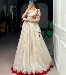 Off-White Lehenga with Red Border