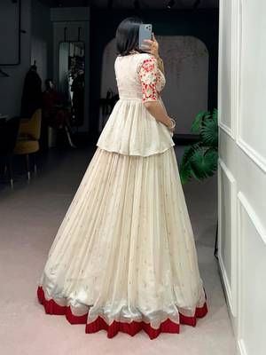 Off-White Lehenga with Red Border 4