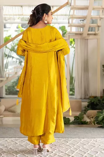 yellow embroidered kurta set