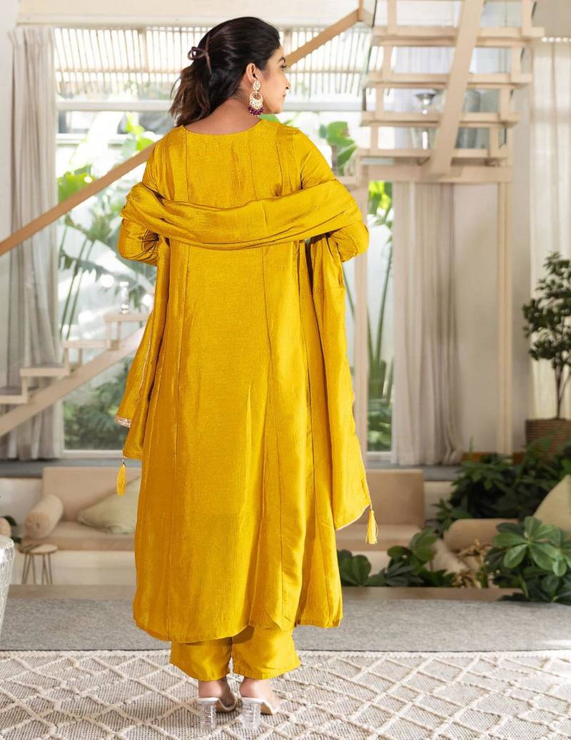 yellow embroidered kurta set