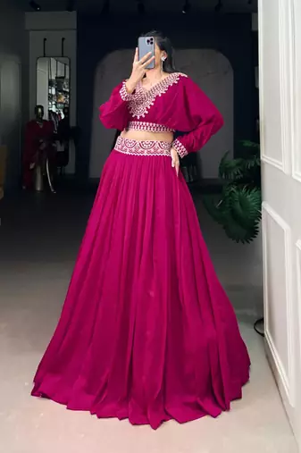 Rani-Pink Embroidered Lehenga