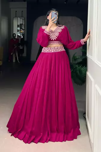 Rani-Pink Embroidered Lehenga