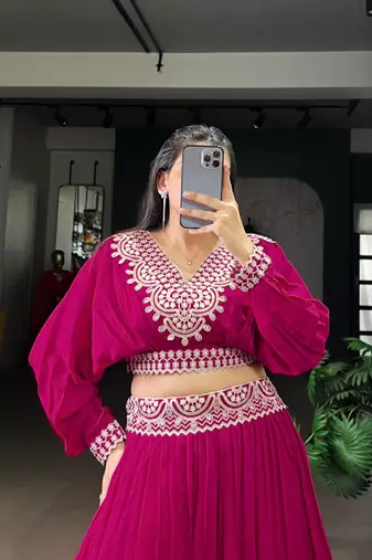 Rani-Pink Embroidered Lehenga