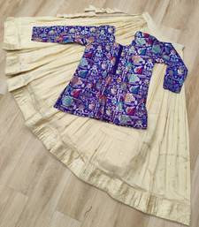 cream jacquard lehenga with purple printed blouse set