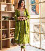 olive embroidered kurta set