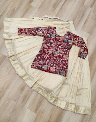 Cream Lehenga Maroon Blouse 2