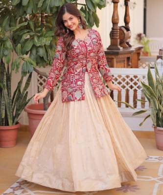 Cream Lehenga Maroon Blouse 4