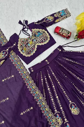 Purple Heavy Embroidered Bridal Lehenga