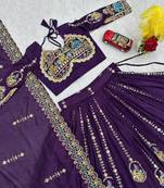 Purple Heavy Embroidered Bridal Lehenga