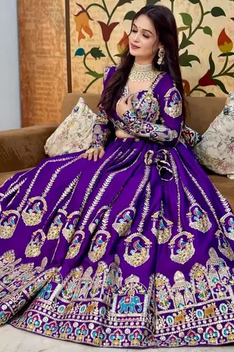 Purple Heavy Embroidered Bridal Lehenga
