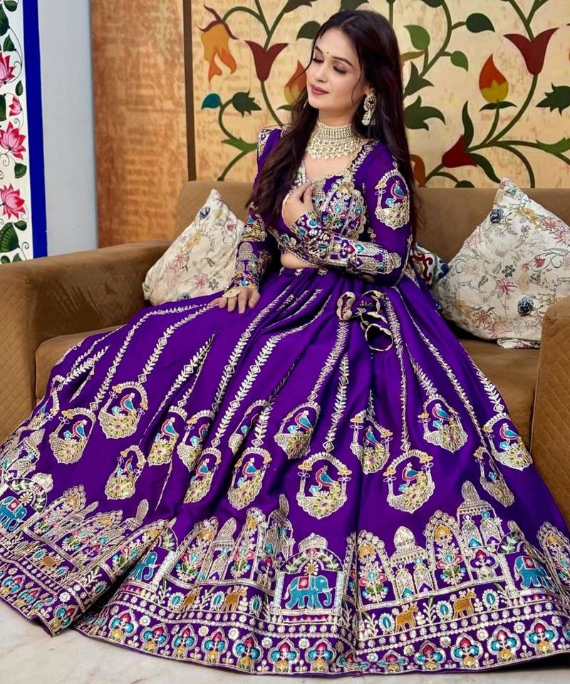 Purple Heavy Embroidered Bridal Lehenga