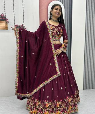 Wine Embroidered Lehenga Set 1