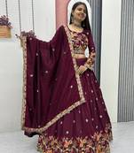 Wine Embroidered Lehenga Set