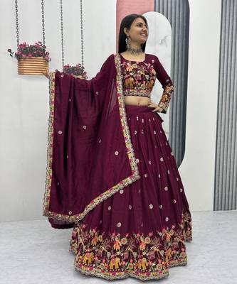 Wine Embroidered Lehenga Set 2