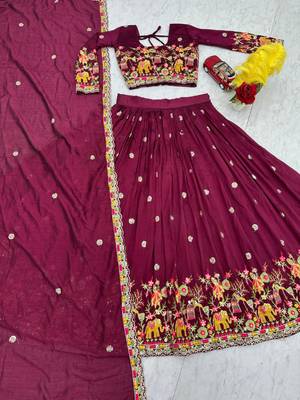 Wine Embroidered Lehenga Set 3
