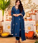navy blue festive kurta set