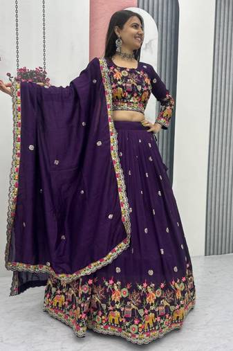 Purple Embroidered Lehenga Set