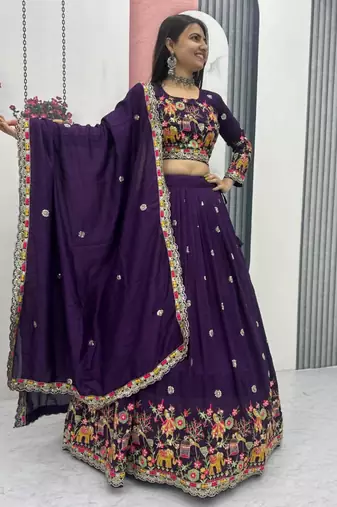 Purple Embroidered Lehenga Set