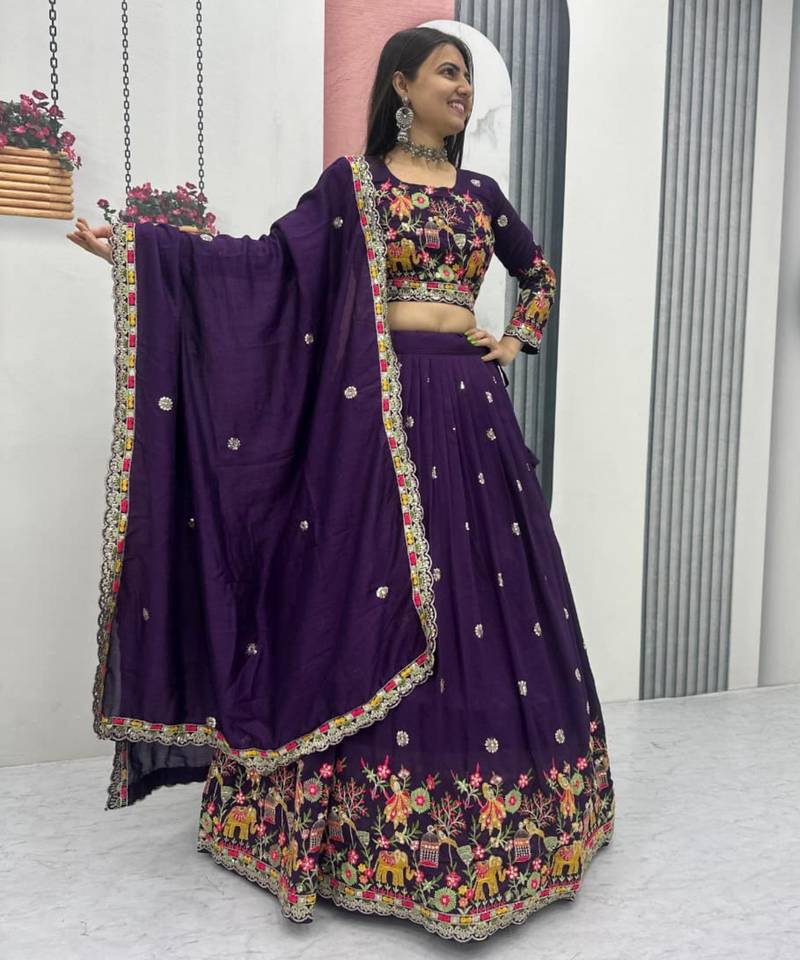 Purple Embroidered Lehenga Set