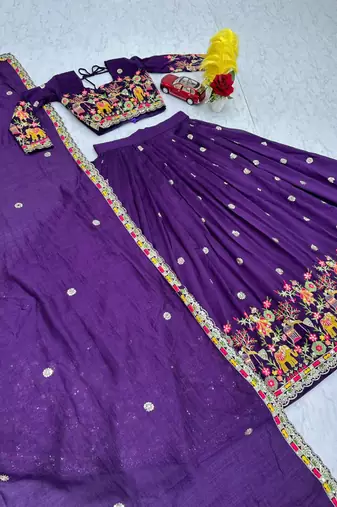Purple Embroidered Lehenga Set