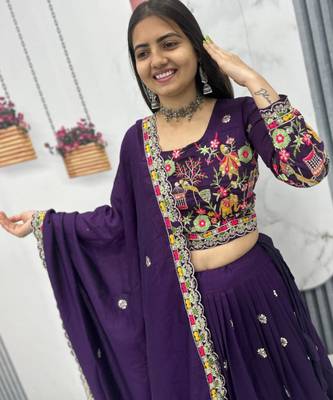 Purple Embroidered Lehenga Set 3