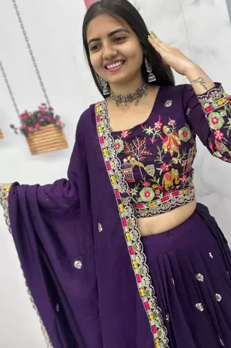 Purple Embroidered Lehenga Set