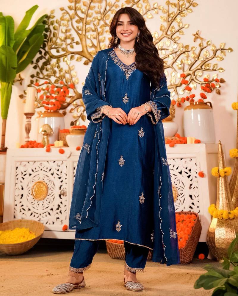 navy blue festive kurta set