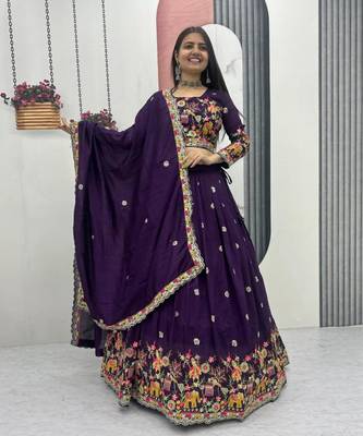 Purple Embroidered Lehenga Set 4