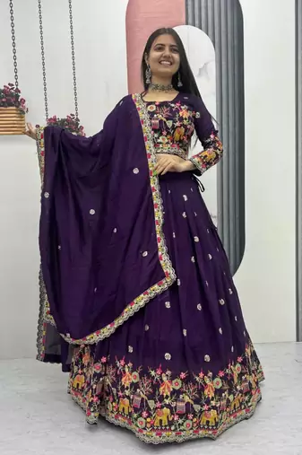 Purple Embroidered Lehenga Set