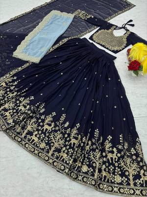 Navy-blue and grey Ethnic Lehenga 2