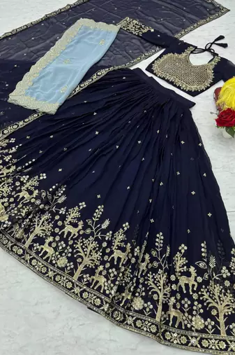Navy-blue and grey Ethnic Lehenga