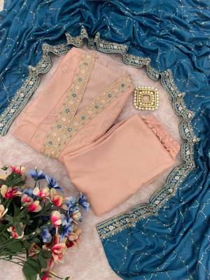 Light-peach & blue kurta set 2
