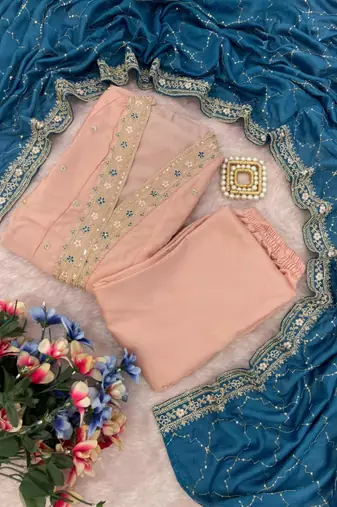 Light-peach & blue kurta set