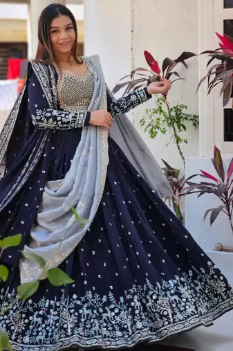 Navy-blue and grey Ethnic Lehenga