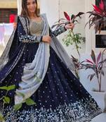 Navy-blue and grey Ethnic Lehenga