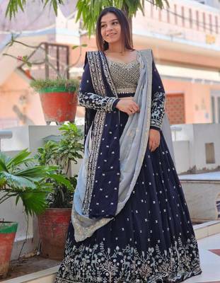 Navy-blue and grey Ethnic Lehenga 4