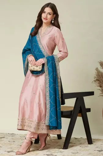 Light-peach & blue kurta set